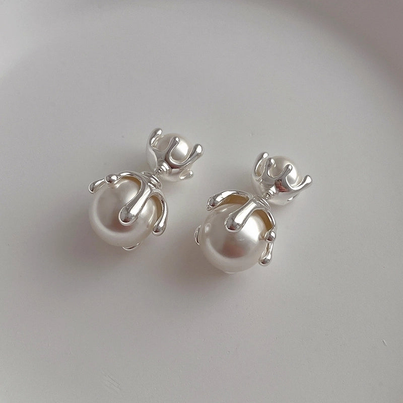 1 Pair Copper Shell Pearls Geometric Ear Studs