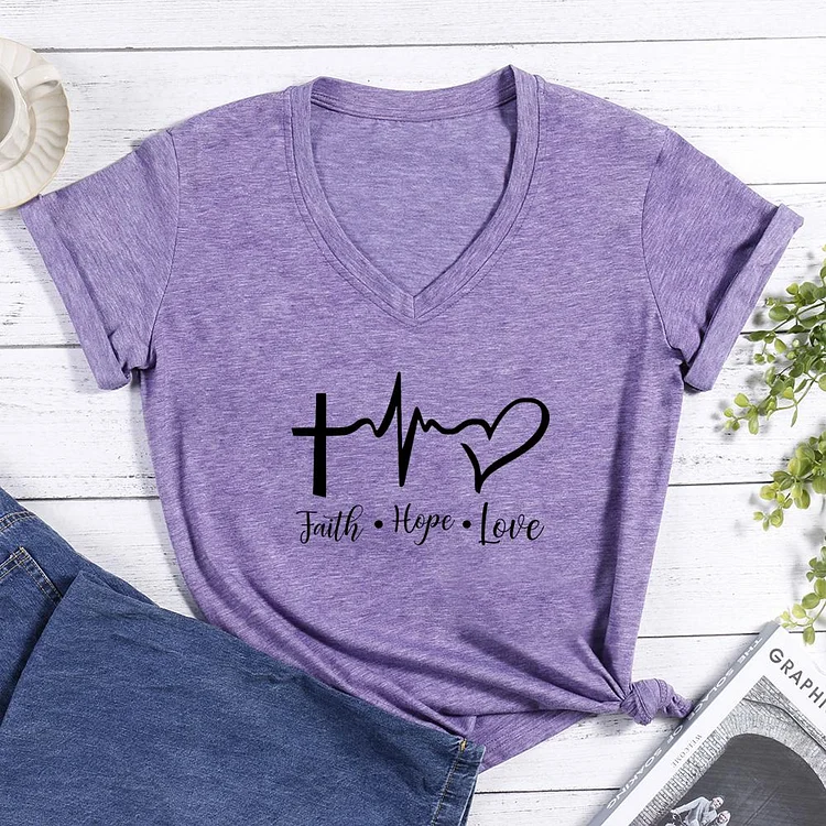Faith Hope Love V-neck T Shirt-Annaletters