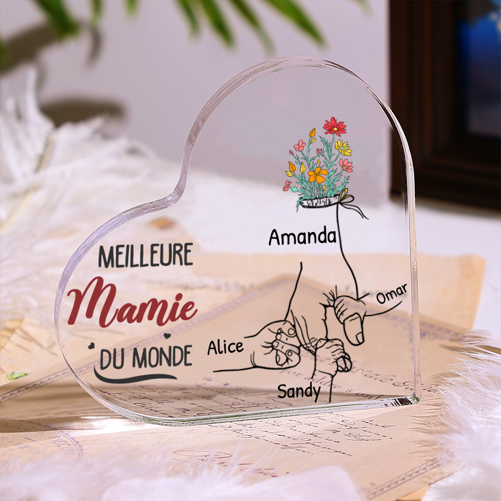 Plaque Acrylique en Forme de Cœur 2-7 Prénoms Personnalisés pour Mamie