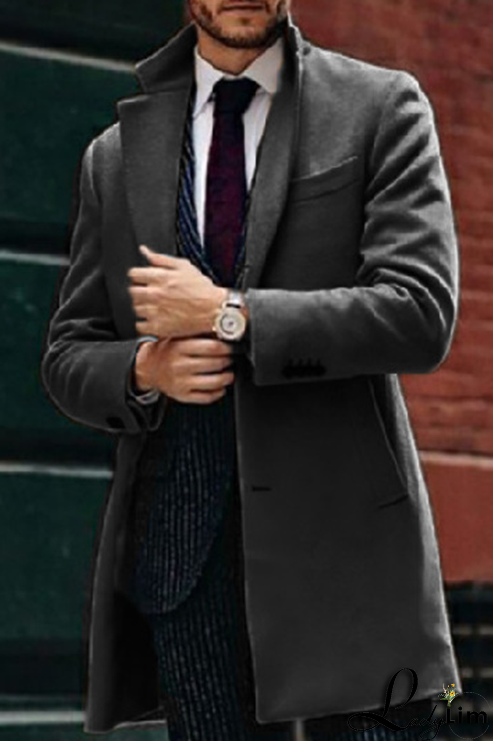 Khaki Fashion Solid Pocket Buckle Turndown Collar Outerwear