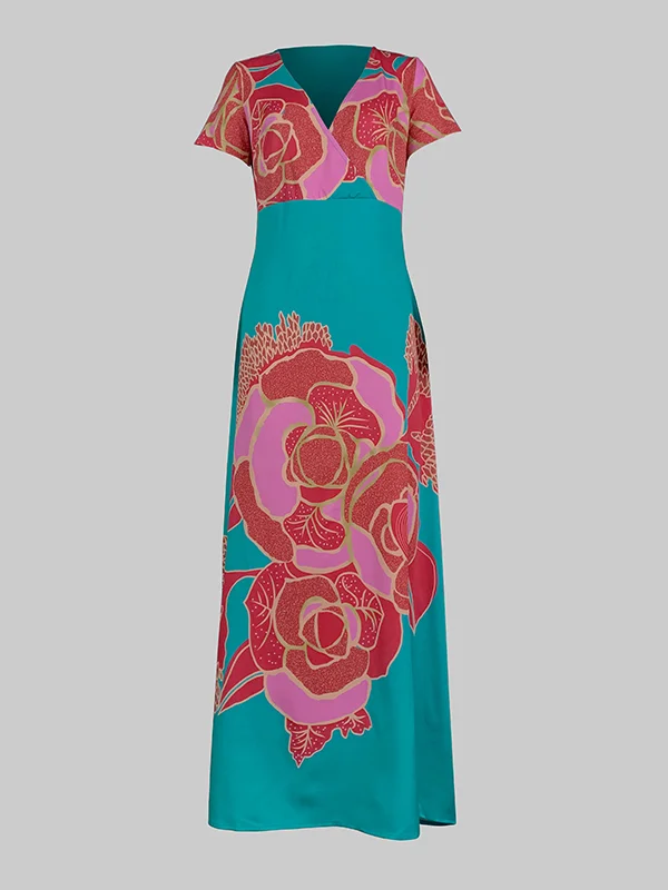 Loose Fit V-Neck Printed Maxi Dress