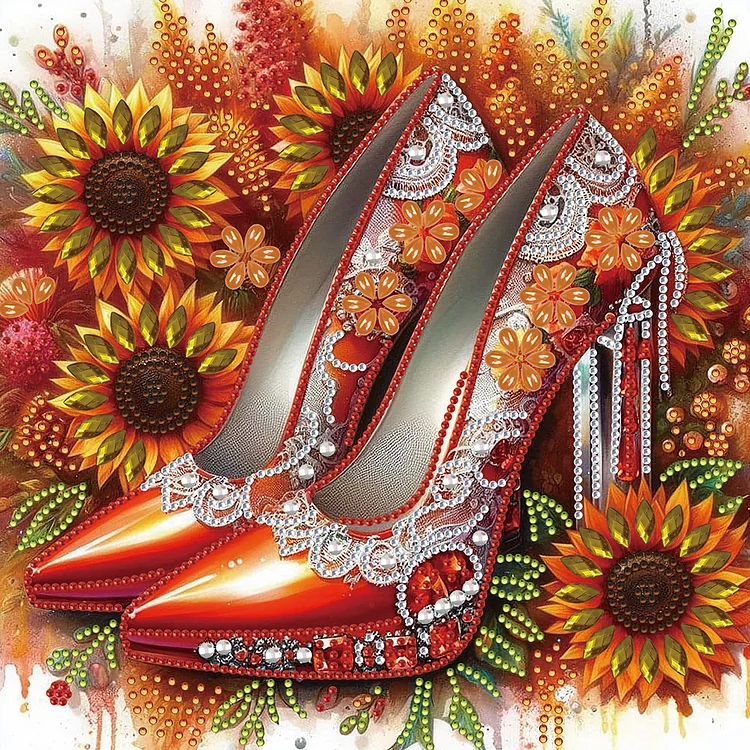 Flower High Heels 30*30CM (Canvas) Special Shaped Drill Diamond Painting gbfke