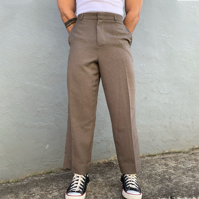 Casual Simple Wide Leg Trousers Cropped Pants