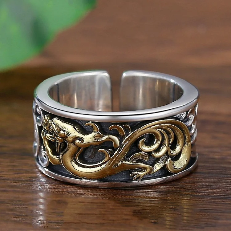 Personalized and versatile unisex dragon grass pattern adjustable opening ring