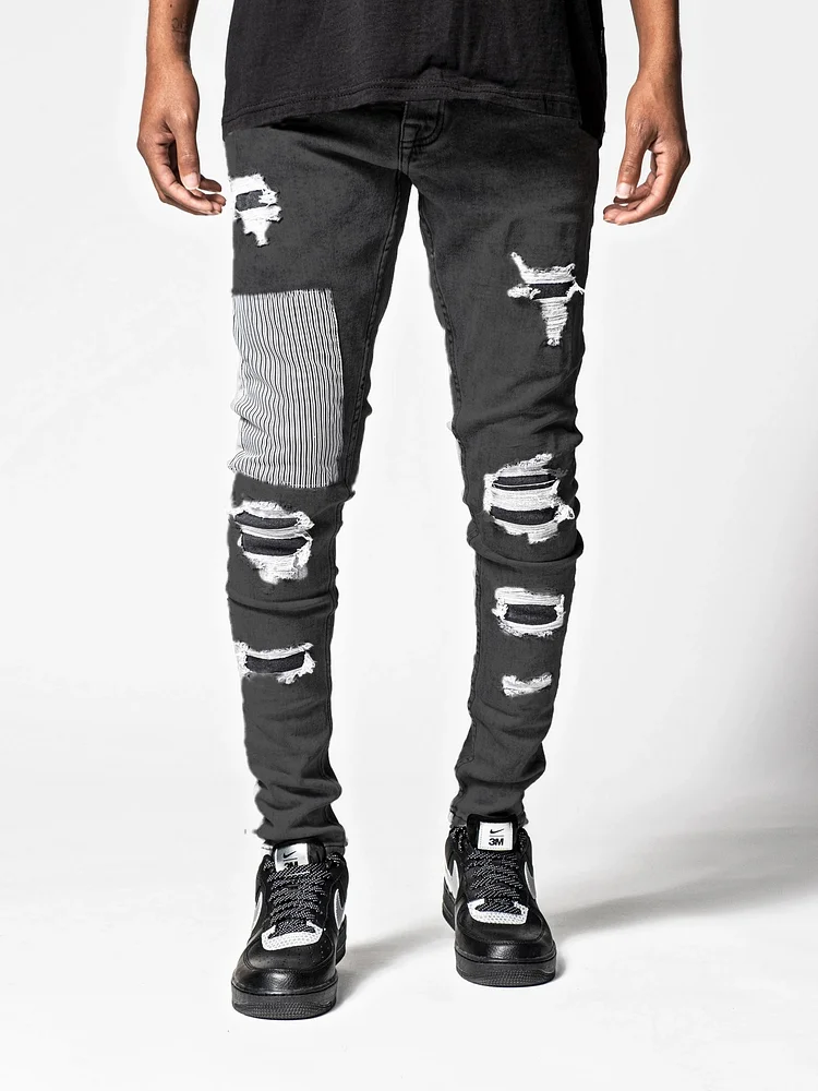 Men's Casual Streetwear Ripped Slim-fit Jeans at Hiphopee