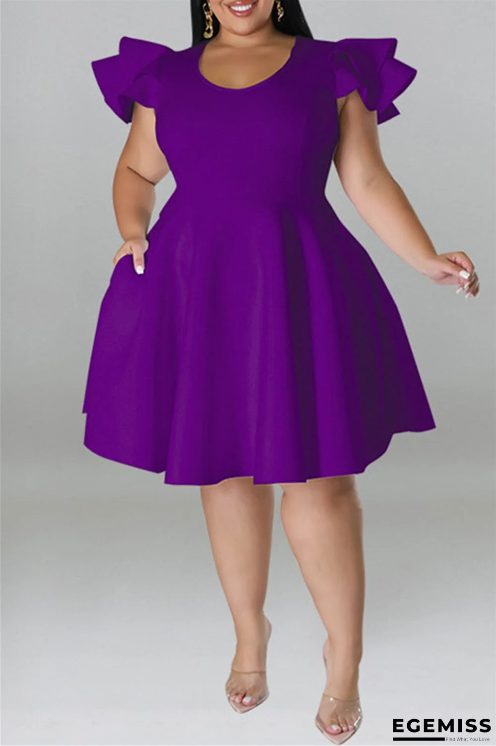 Purple Fashion Casual Solid Patchwork O Neck Short Sleeve Dress Plus Size Dresses | EGEMISS