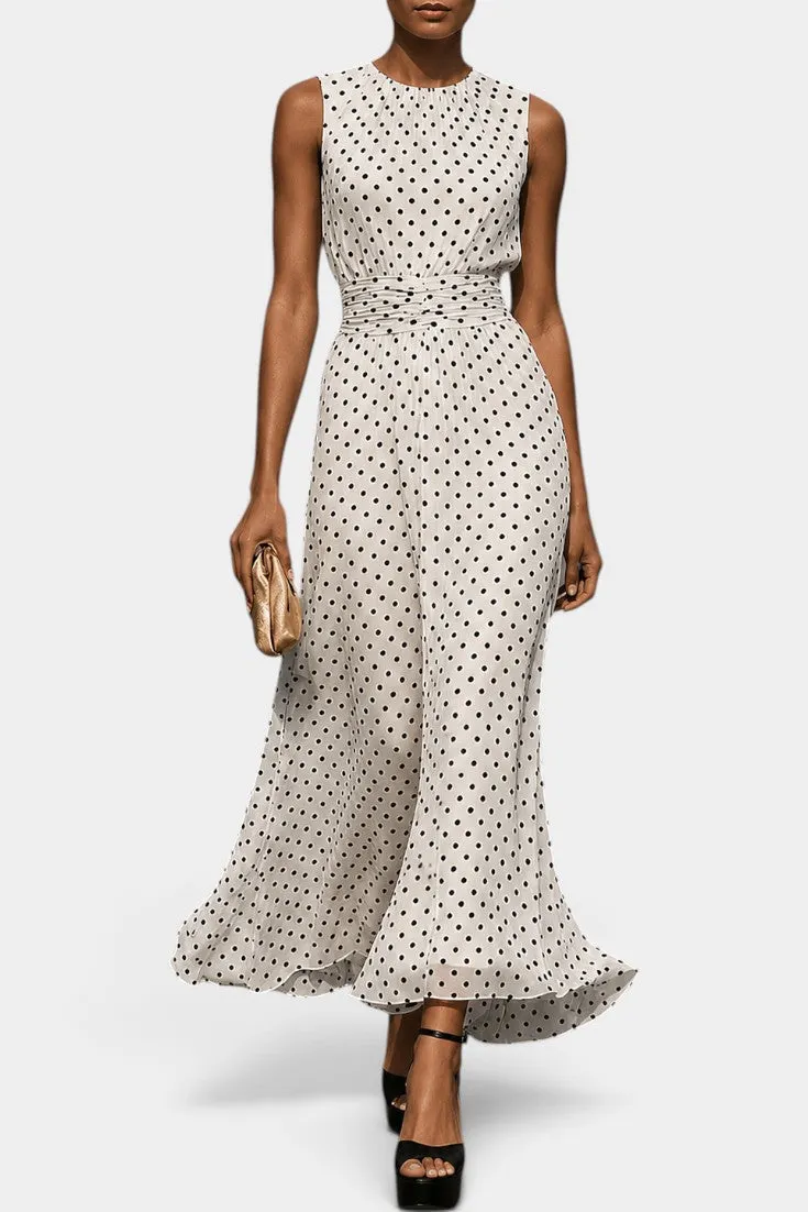 Polka Dot Midi Dress with Cinched Waist
