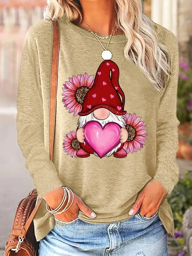 Women's Valentine's Day Gnomes  Simple Regular Fit Long Sleeve Top socialshop