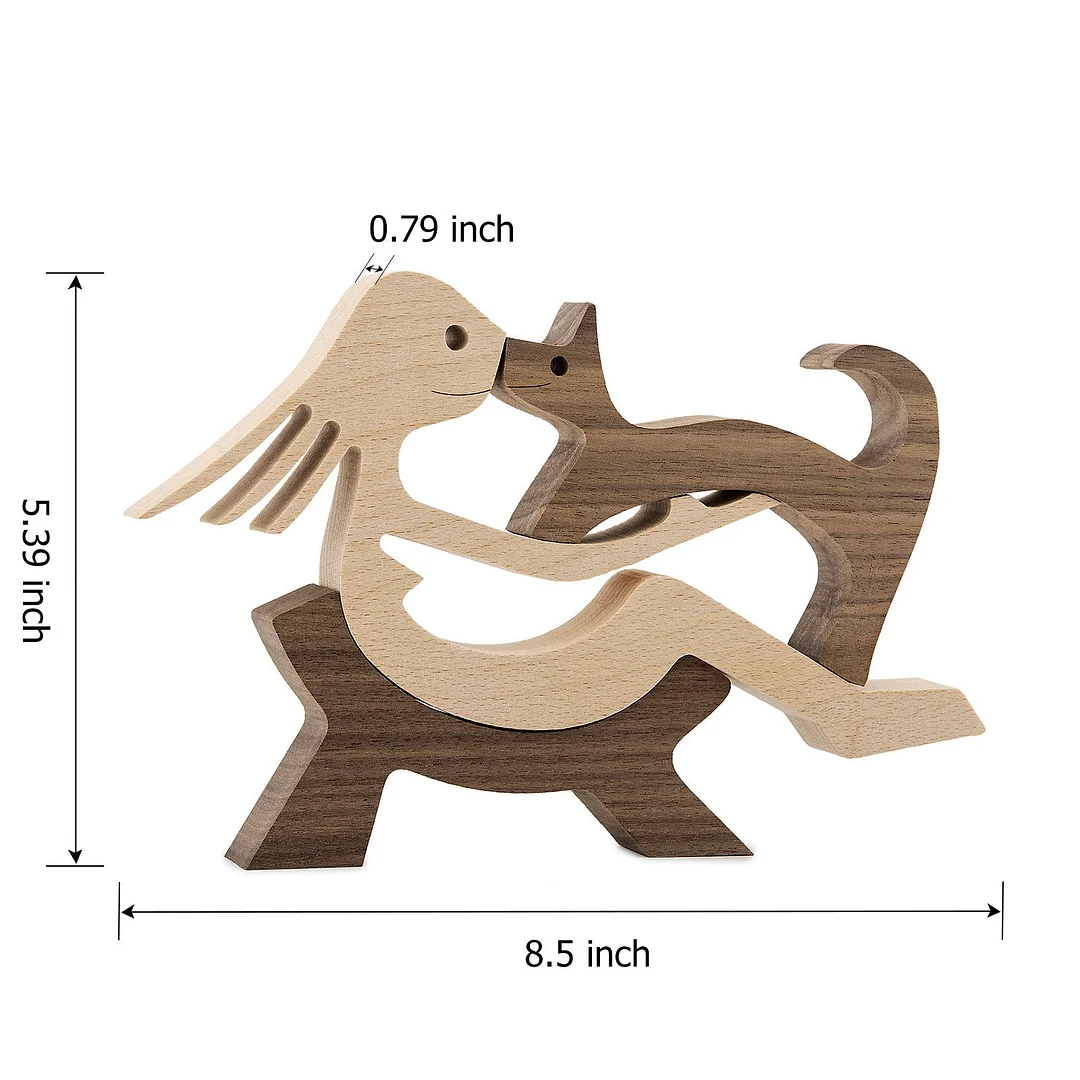 Puppy Family Wood Dog Carving Ornaments Decoration Home Decor Figurine Desktop Table Ornament Sculptures For Dog Pet Lover Gifts 712