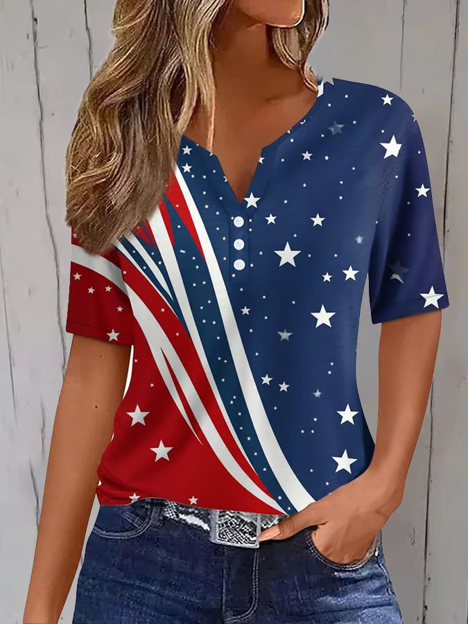  Women's Independence Day V-neck print T-shirt