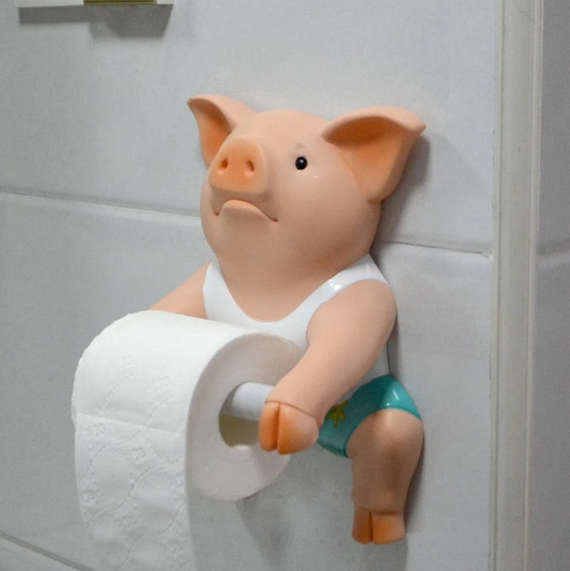 PVC Pig Style Toilet Paper Holder Punch-Free Hand Tissue Box Household Paper Towel Holder Reel Spool Device Bathroom Accessory