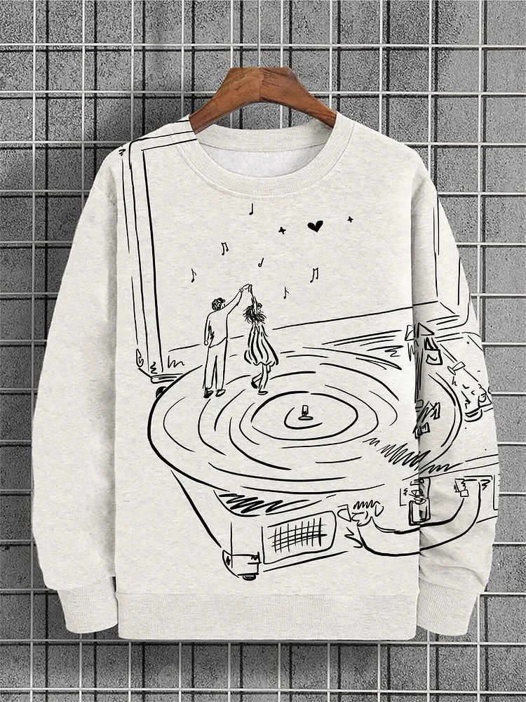 Men's Record Couple Dancing Sketching Art Print Sweatshirt