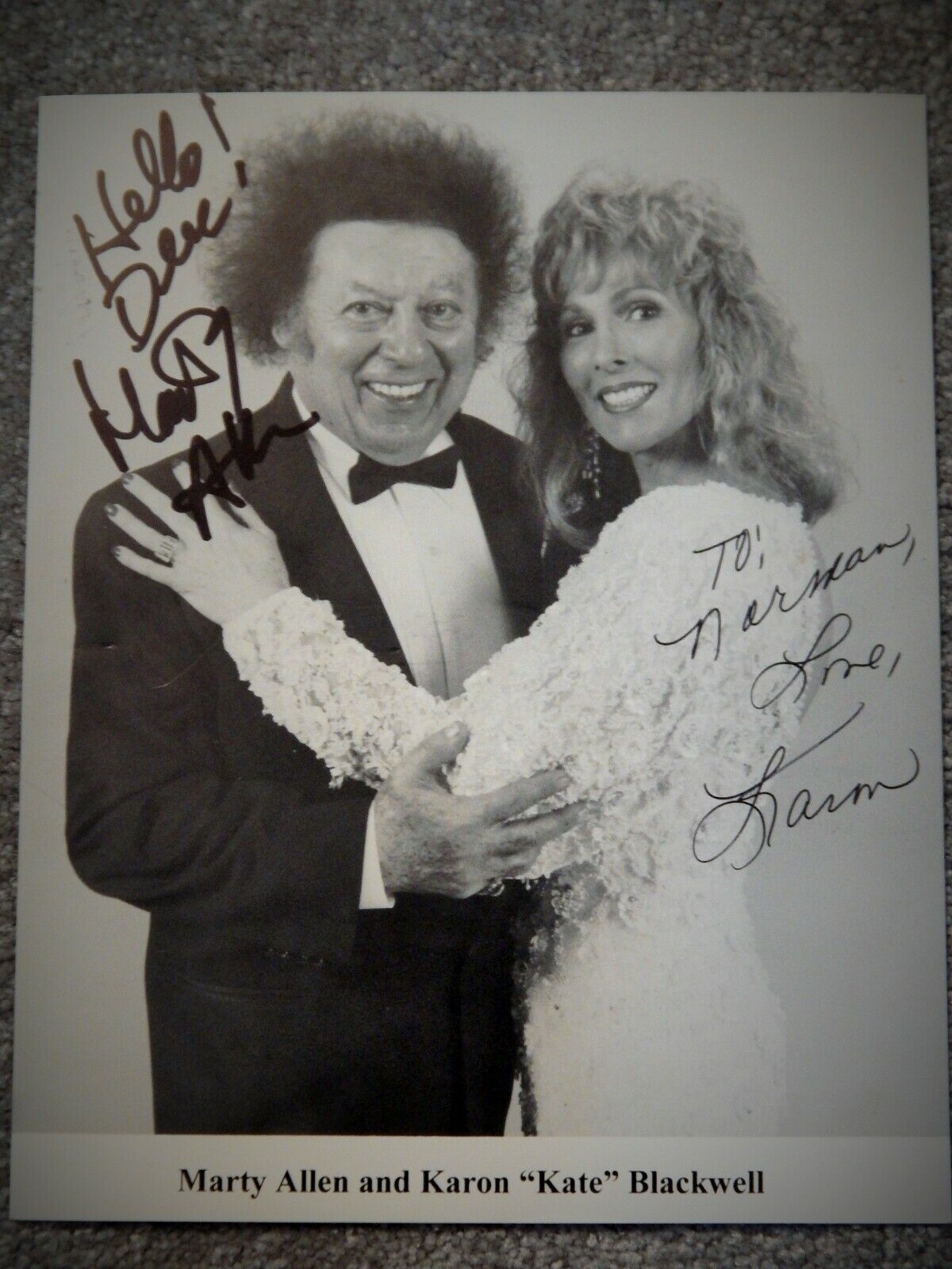 Katie Blackwell & Marty Allen Dual Signed 8 X 10 BW Photo Poster paintingGRAPH HELLO DERE!