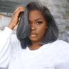 Gray Short Brazilian Straight Hair BOB Wigs Lady Wig
