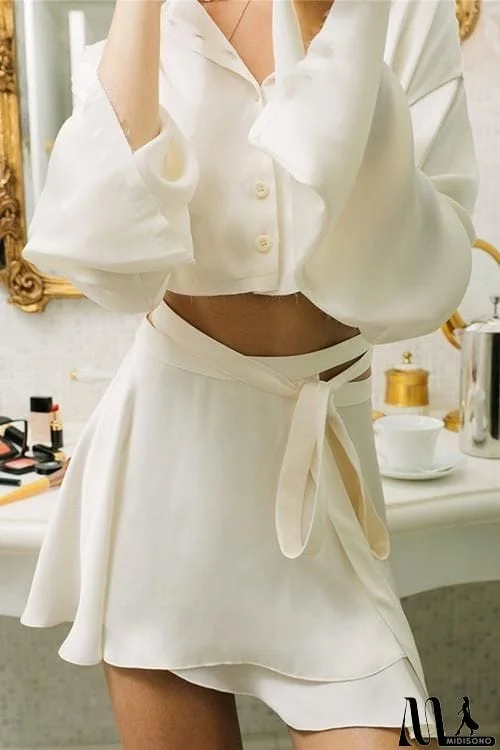 MidiSono - Button Flares Sleeve Skirts Set