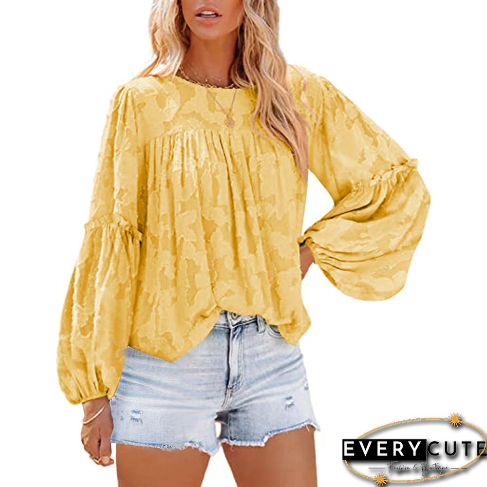 Yellow Jacquard Puff Long Sleeve Blouse