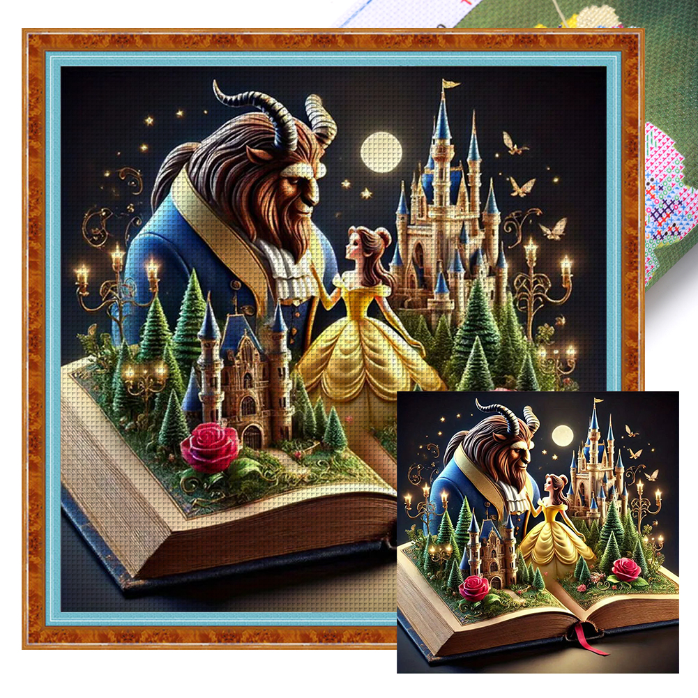 Beauty And The Beast In The Book Full 11CT Pre-stamped Canvas(50*50cm) Cross Stitch
