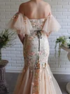 Champagne Floor Length Mermaid Prom Dress Off The Shoulder Butterfly Sleeve Beaded Floral Lace Embroidery Belt Fishtail Sweetheart Bodice
