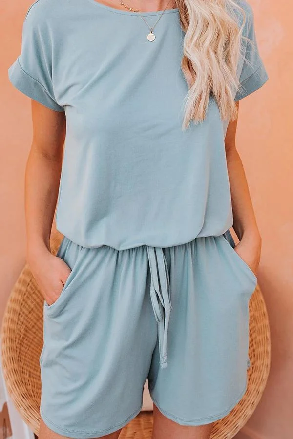 Womens Back Tie Short Sleeve Romper-Allyzone-Allyzone