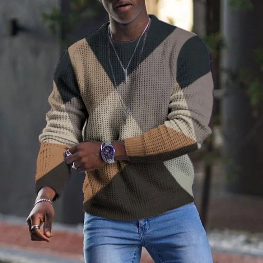 Striped  Round Neck Men's Top