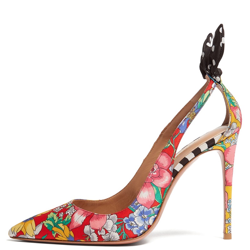 Multicolor Floral Print Stiletto Heels Bow Cut Out Pumps for Women|FSJshoes