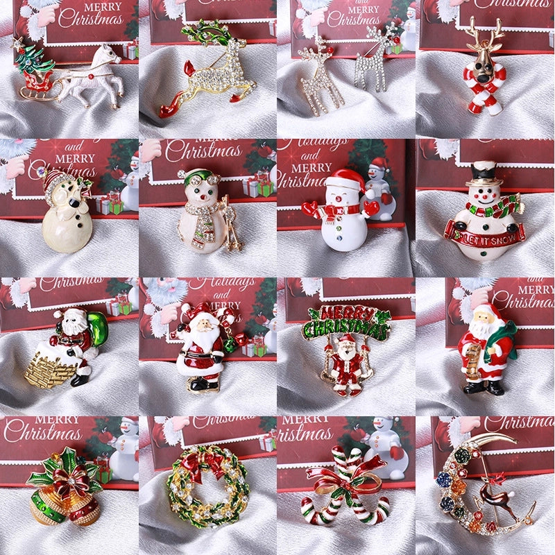 Cute Classic Style Pin Santa Claus Snowflake Elk Alloy Enamel Inlay Rhinestones Unisex Brooches