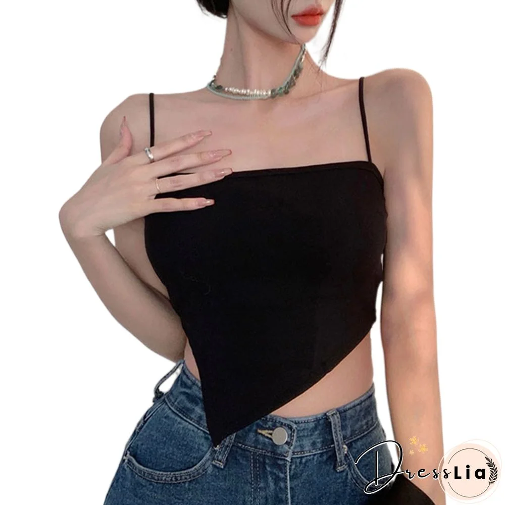 Women Camisole Korean Fashion Spaghetti Straps Irregular Hem Slim Fit Summer Elegant Lady Party Club Crop Tops