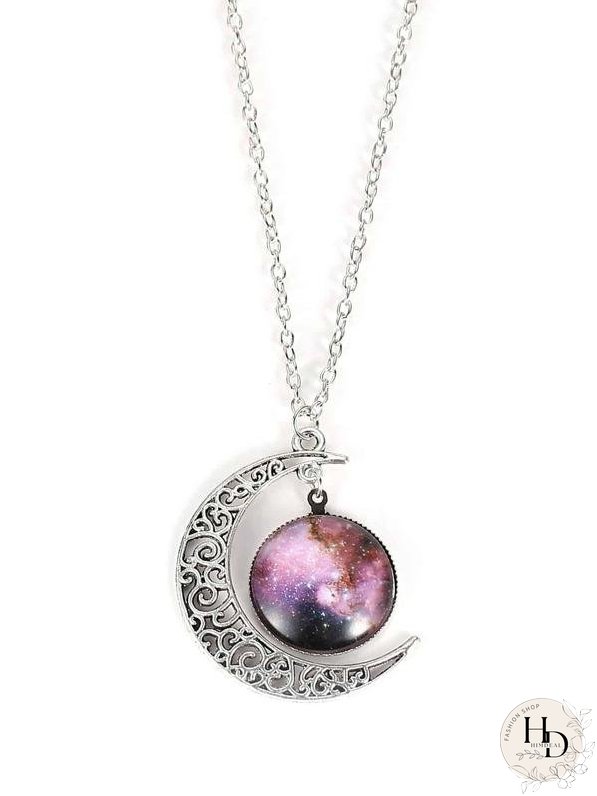 Star Sky Round & Moon Pendant Necklace