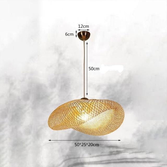 Bamboo LED E27 Wicker Rattan Wave Shade Pendant Light Vintage Japanese Lamp Suspension Home Indoor Dining Table Room Lighting