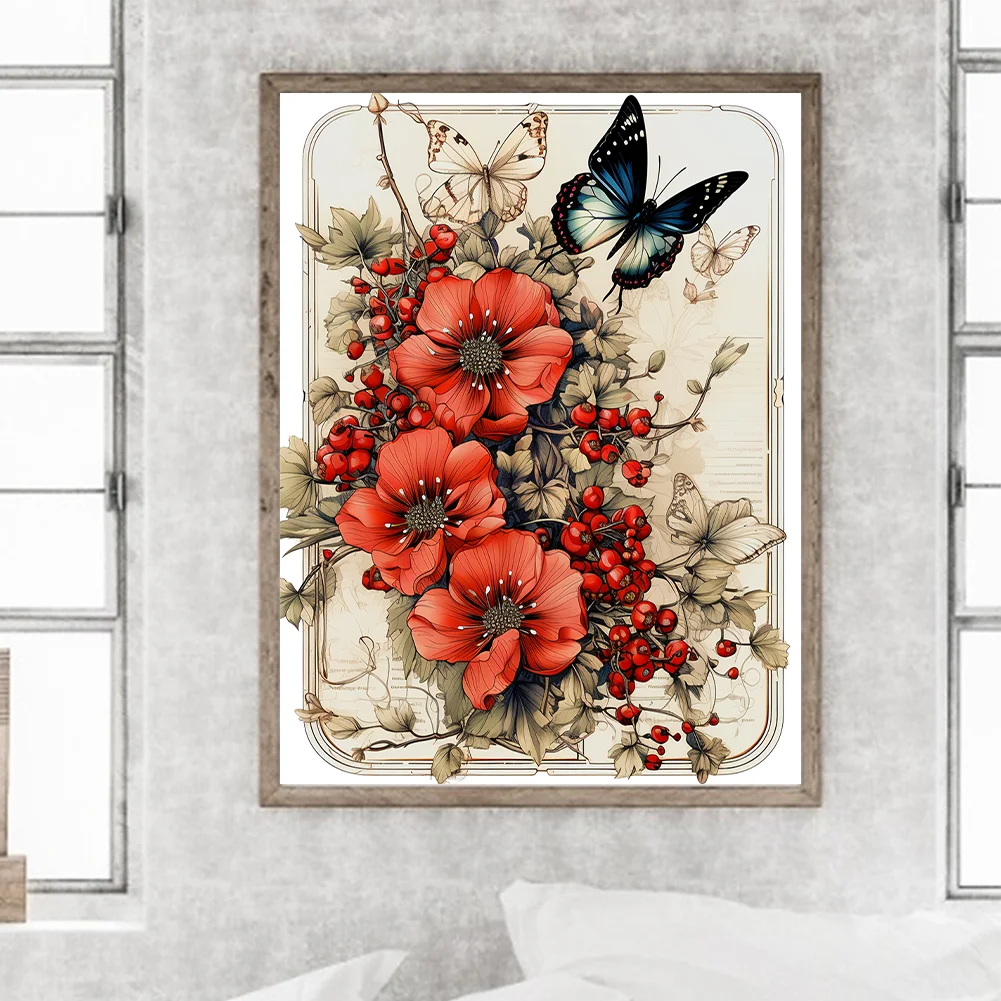 Diamond Painting - Full Round Drill - Vintage Saffron Butterfly(Canvas|30*40cm)