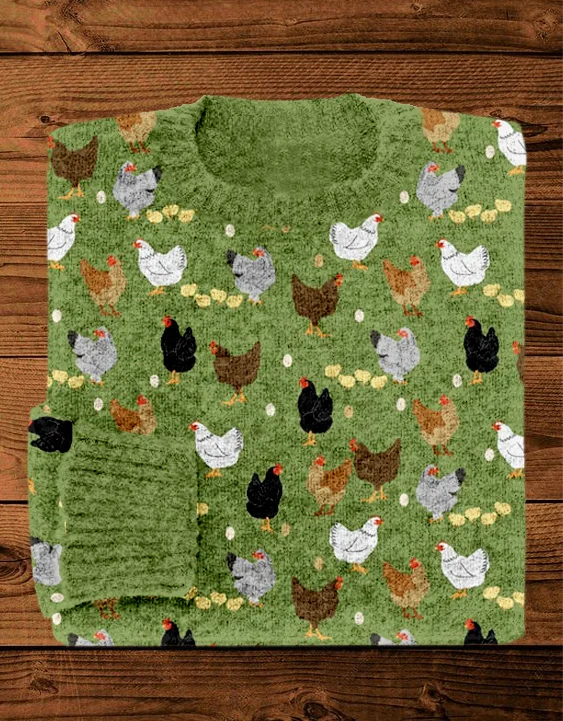 Hens and Chicks Graphic Vintage Cozy Knit Sweater