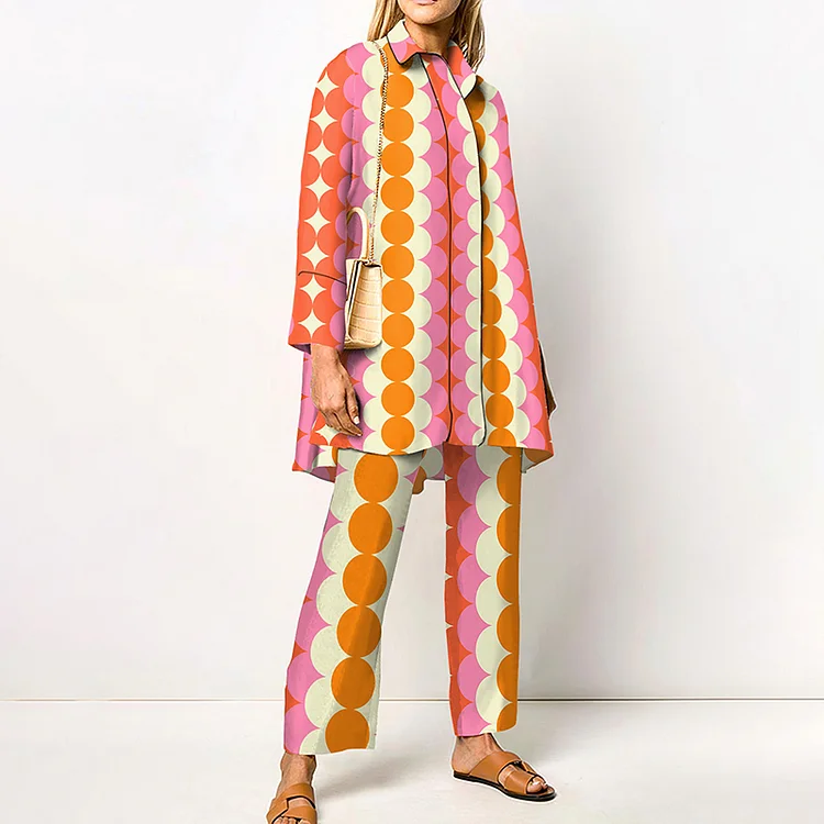 Casual Color Print Long Sleeve Two Piece Set