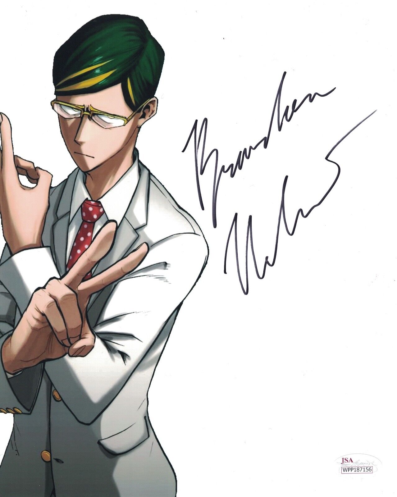 BRANDON MCINNIS Signed MY HERO ACADEMIA 8x10 Sir Nighteye Photo Poster painting JSA COA