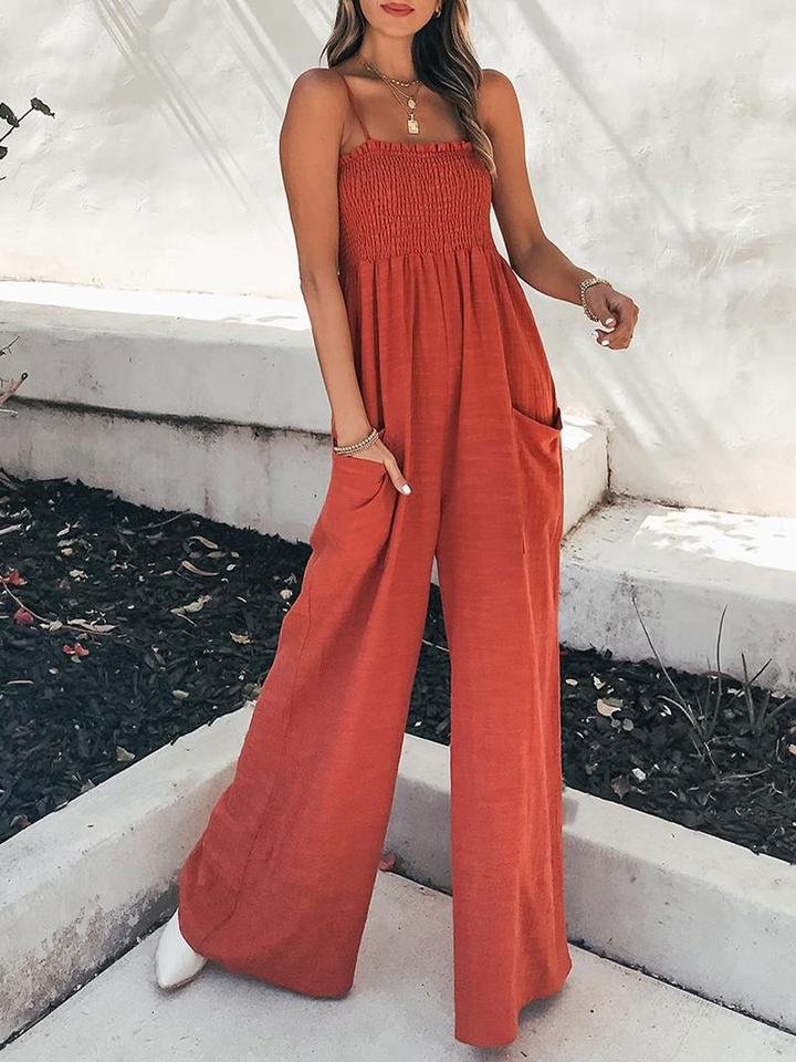 Double pockets wide leg jumpsuits
