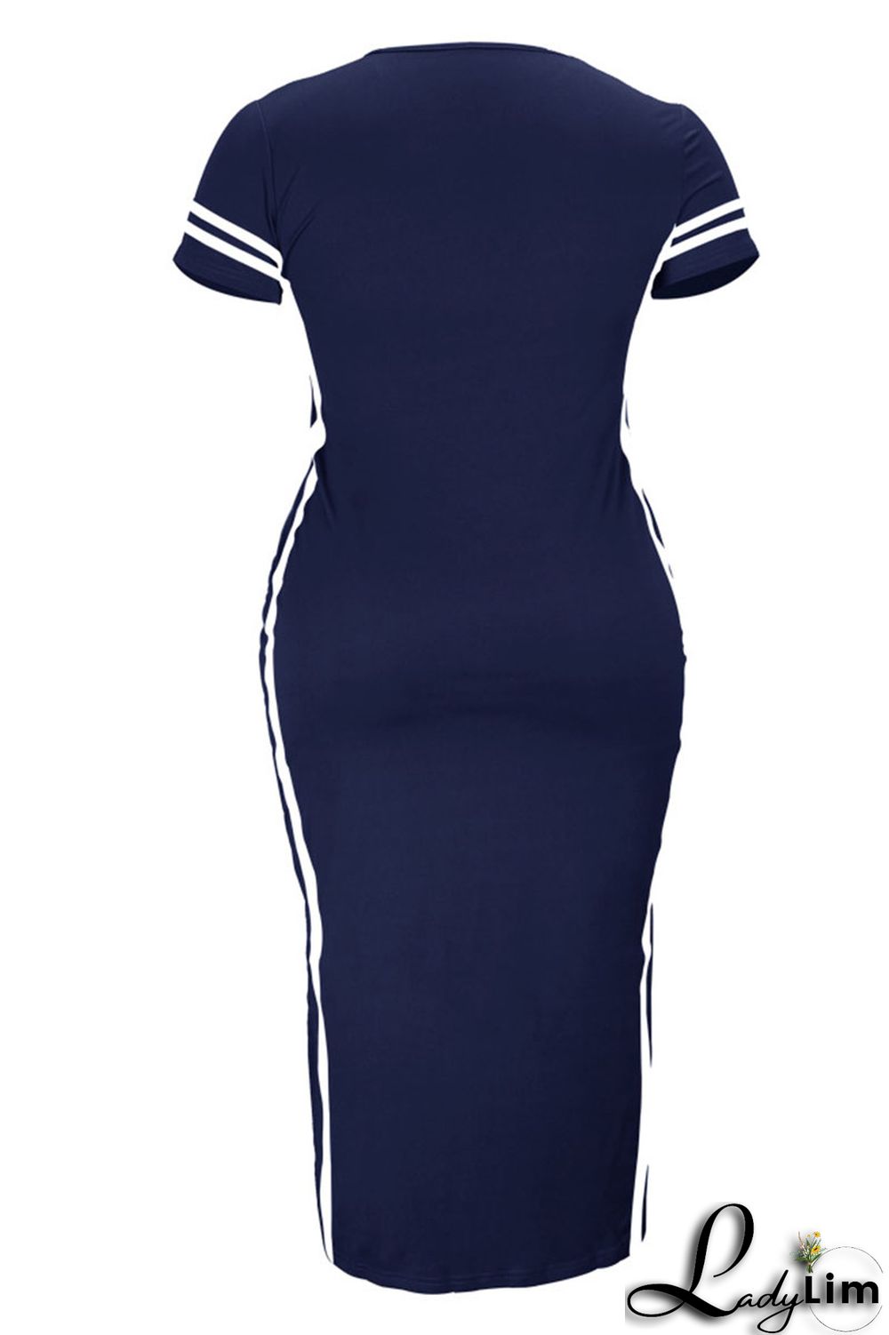 Tibetan Blue Fashion Casual Plus Size Print Slit O Neck Short Sleeve Dress