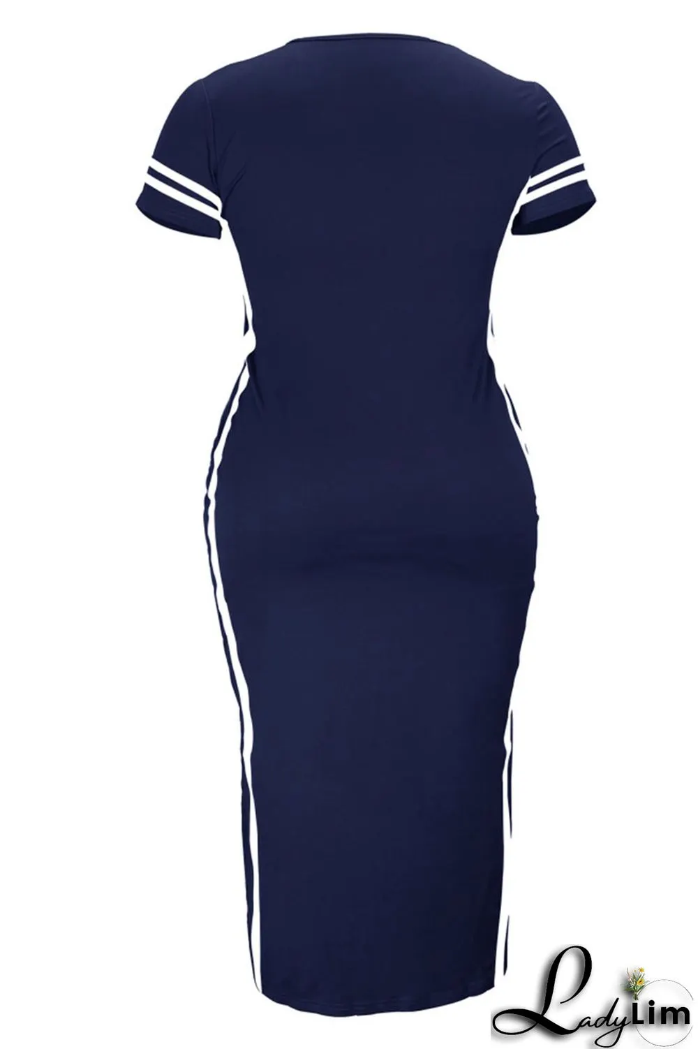 Tibetan Blue Fashion Casual Plus Size Print Slit O Neck Short Sleeve Dress