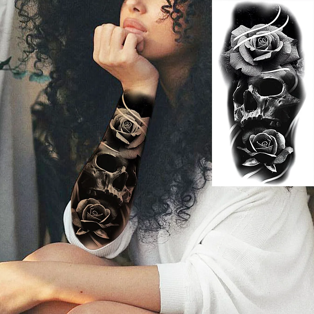 Sdrawing Realistic Black Devil Temporary Tattoos For Men Adult Tiger Pirate Skeleton Vampire Fake Tattoo Forearm Scary Tatoo Joker