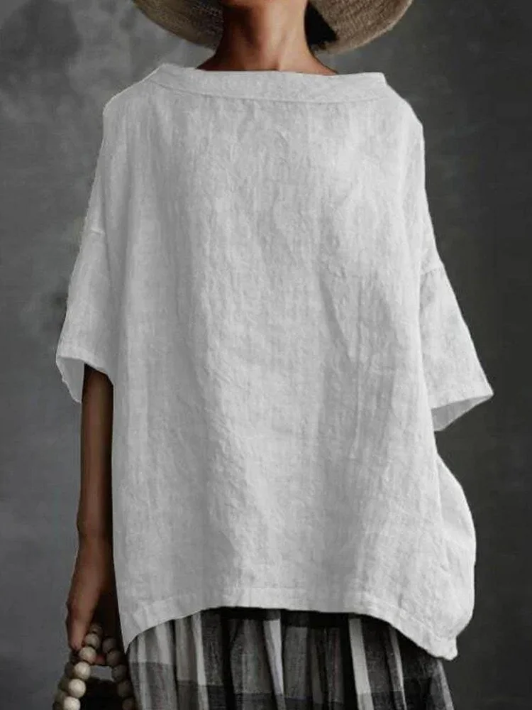 Casual Cotton Solid Shirts & Tops Linen