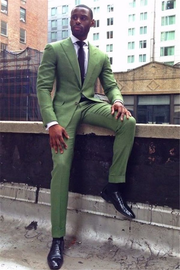 2 Pieces Formal Green Prince Suit For Wedding With Peaked Lapel | Ballbellas Ballbellas