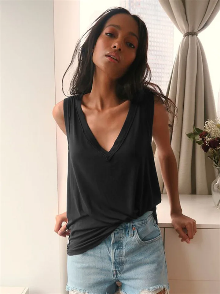 Fashion New V-neck Loose Women's Undershirt Breathable and Comfortable Sleeveless Summer Temperament Outside Wear Tops | 168DEAL