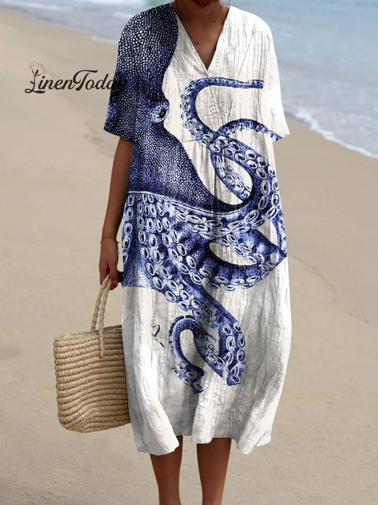 Women’s Octopus Art Print Casual Dress Multicolor / S