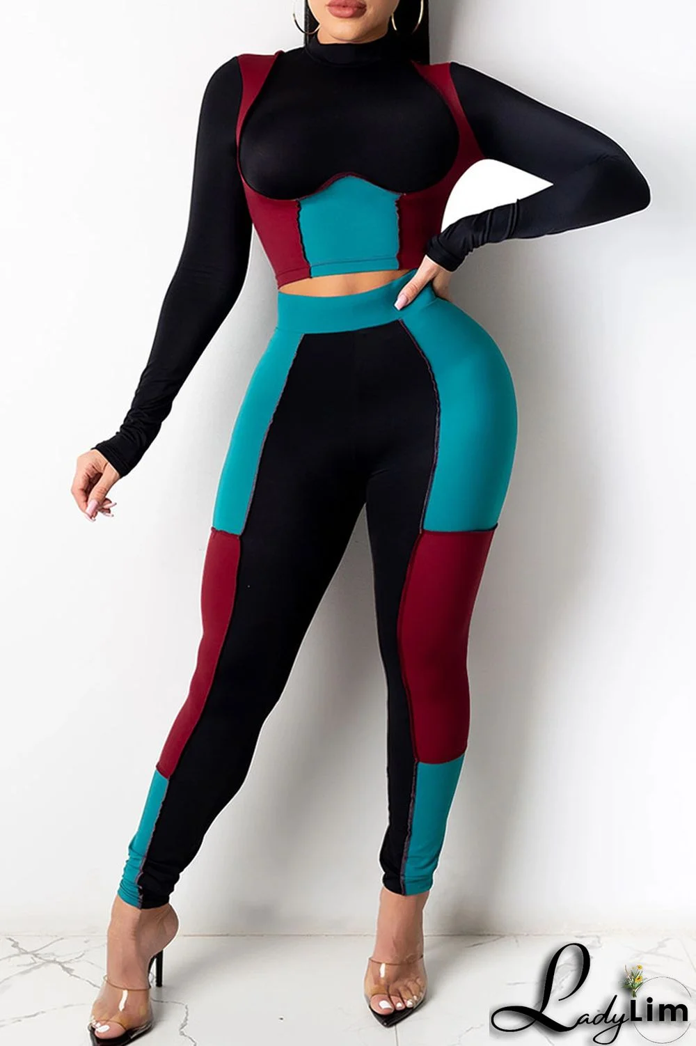 Apricot Sexy Solid Split Joint Mandarin Collar Long Sleeve Two Pieces