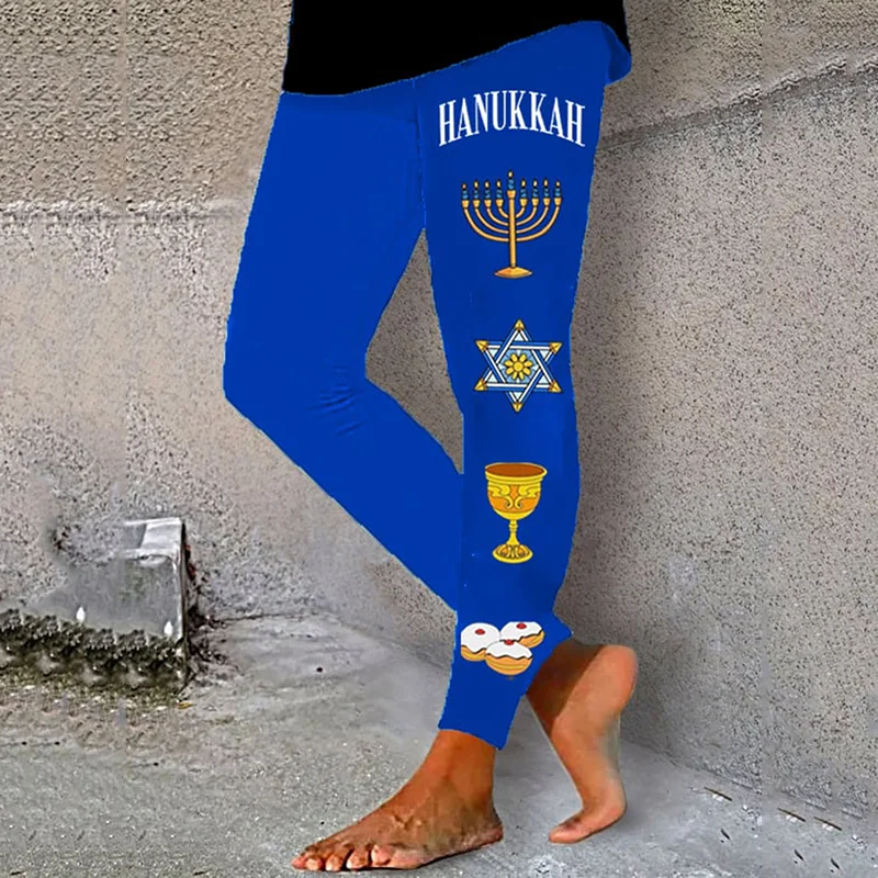 Women's Hanukkah Print Tight High Stretch Leggings