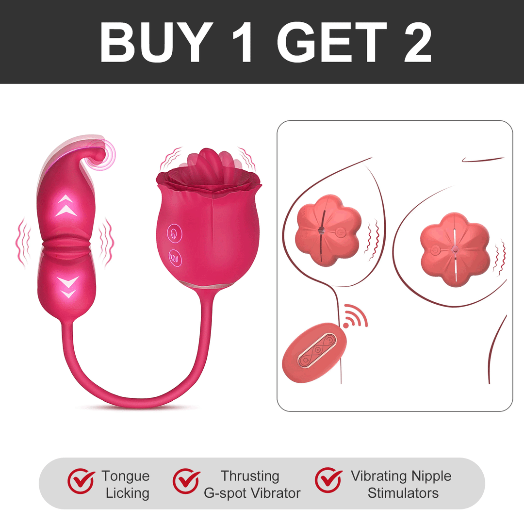 **3 In 1 Rose Tongue Licking Thrusting Vibrator