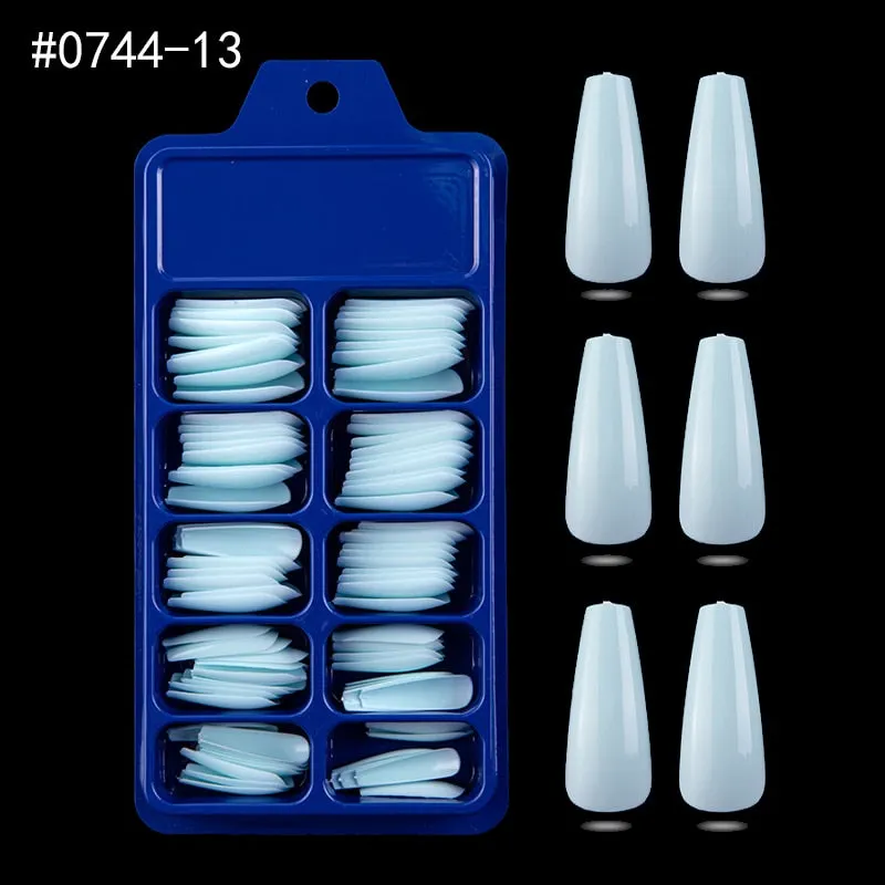 100pcs Professional Fake Nail Tips Coffin Long Ballerina Full Cover Nail Art 10 Sizes Colorful Press on Nails Manicure Soft Box-Nail Inspo
