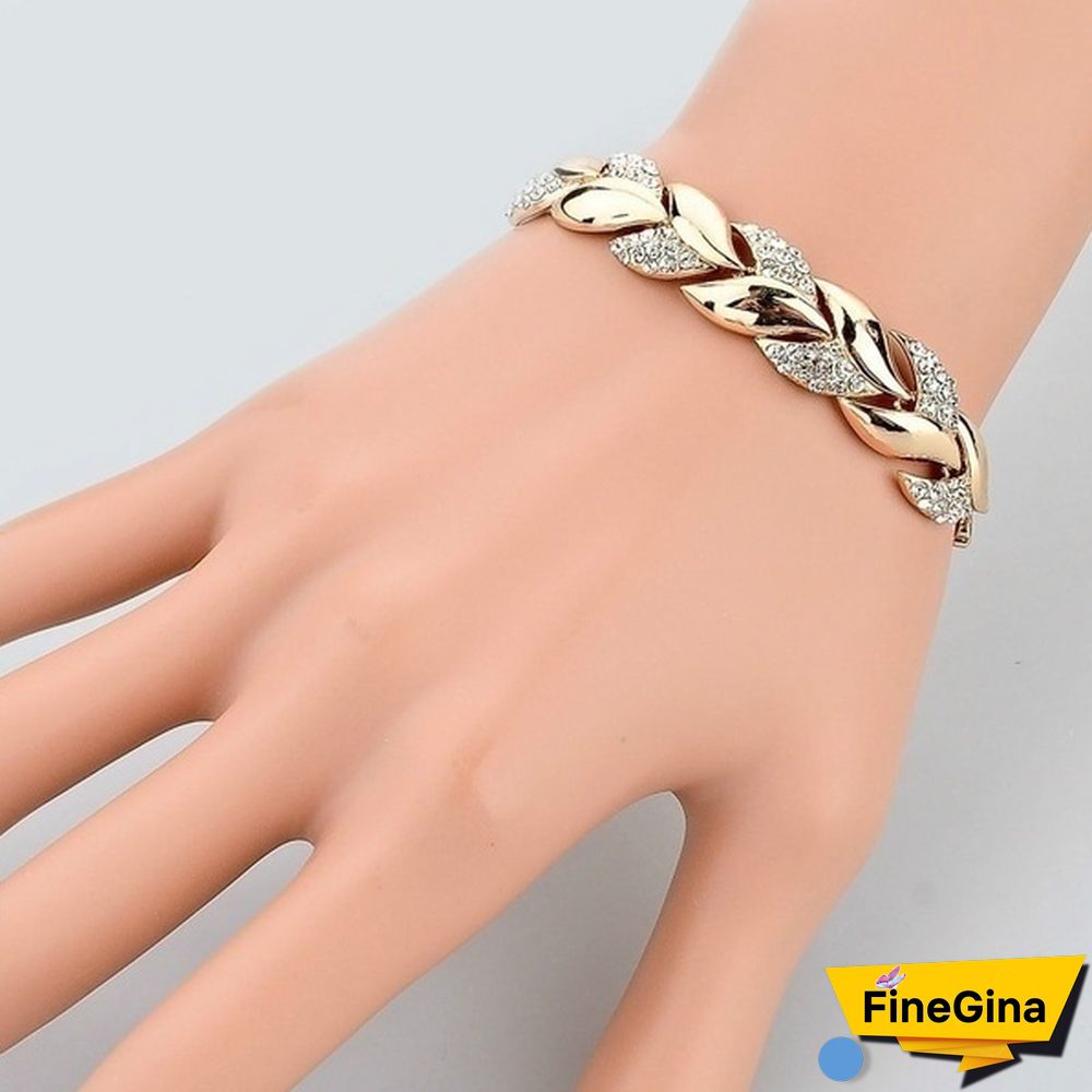 Luxury Fashion Women 925 Sterling Silver Crystal Bracelet 18K Gold Braided Leaf Bracelet Rose Gold Bracelet for Women Diamond Bracelet Valentine's Day Gift Party Bride Engagement Wedding Bracelet Anniversary Gift Christmas Gift Jewelry