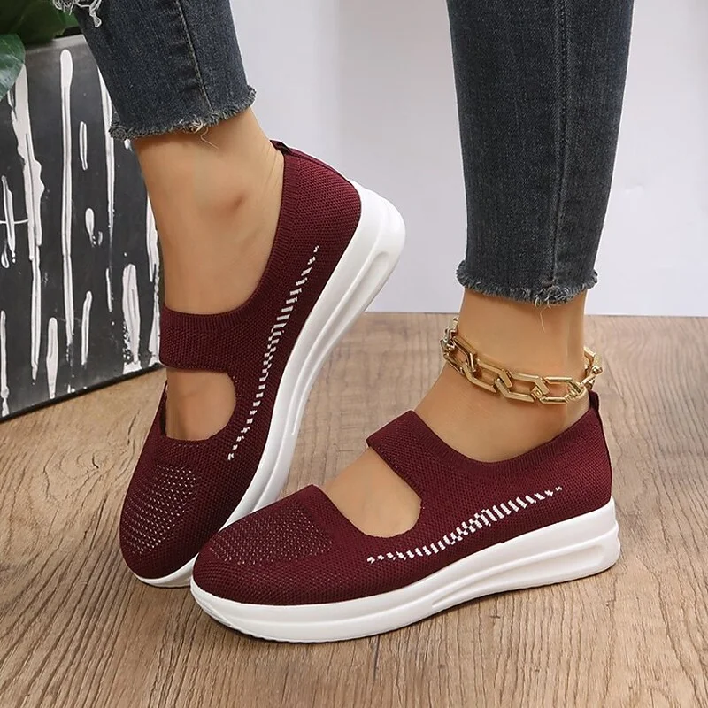 Women's Sneakers Comfort Shoes Daily Platform Round Toe Casual Tissage Volant Loafer Solid Colored Black Red Blue | IFYHOME