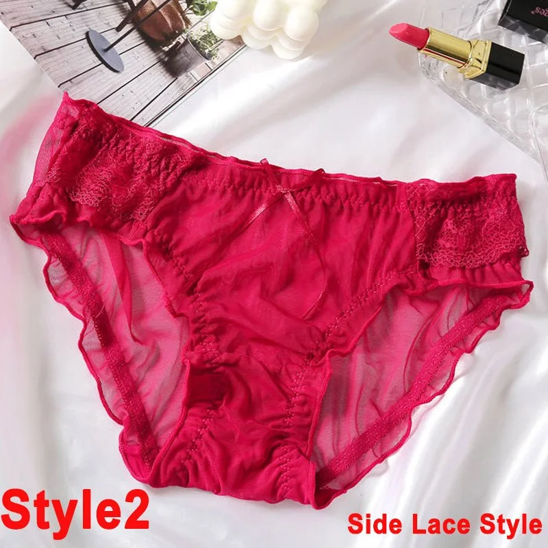 Women Panties Sexy Underwear Female Perspective Lingerie Black/Wine/Purple Solid Color Briefs Women's Pantys Underpants Ruffle