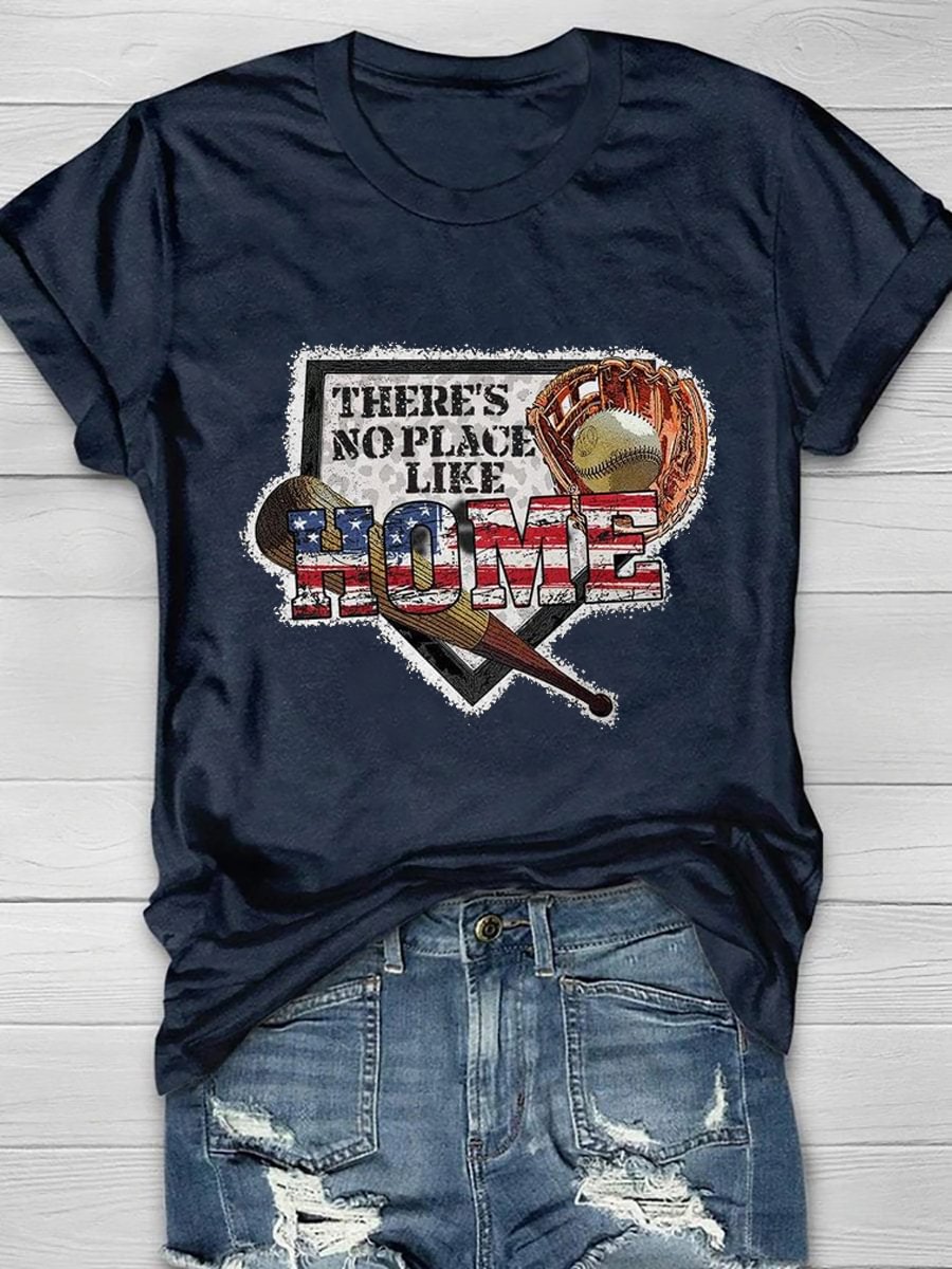 There's No Place Like Home Baseball Print T-shirt
