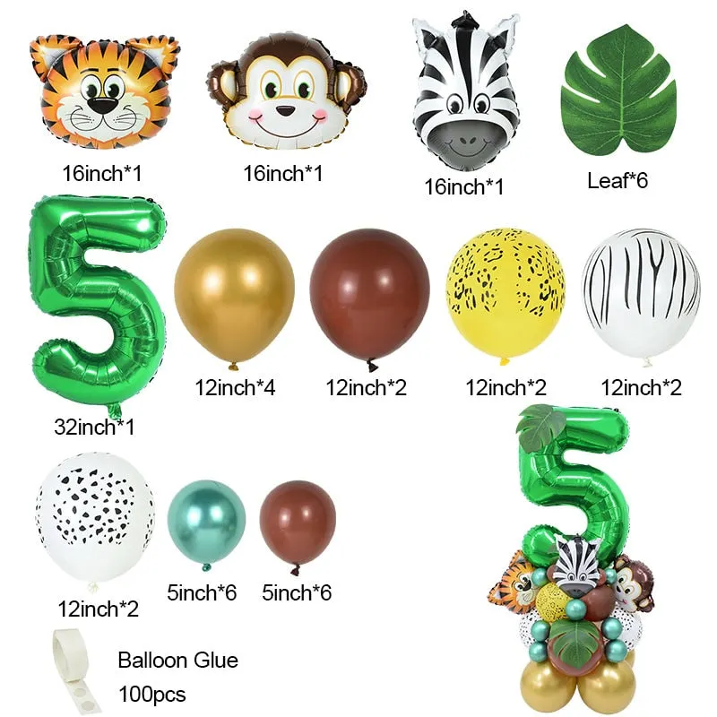 35pcs 1-9 Jungle Safari Animal Number Balloons Set Kids 1 2 3 Years Birthday Party Decoration Forest Party Supplies Baby Shower